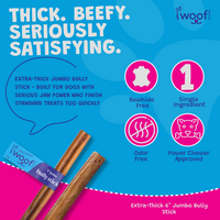 Woof Island Jumbo Beef Bully Stick, All Natural Single Ingredient Rawhide-Free Dog Chew for Aggressive Chewers 6 Inch