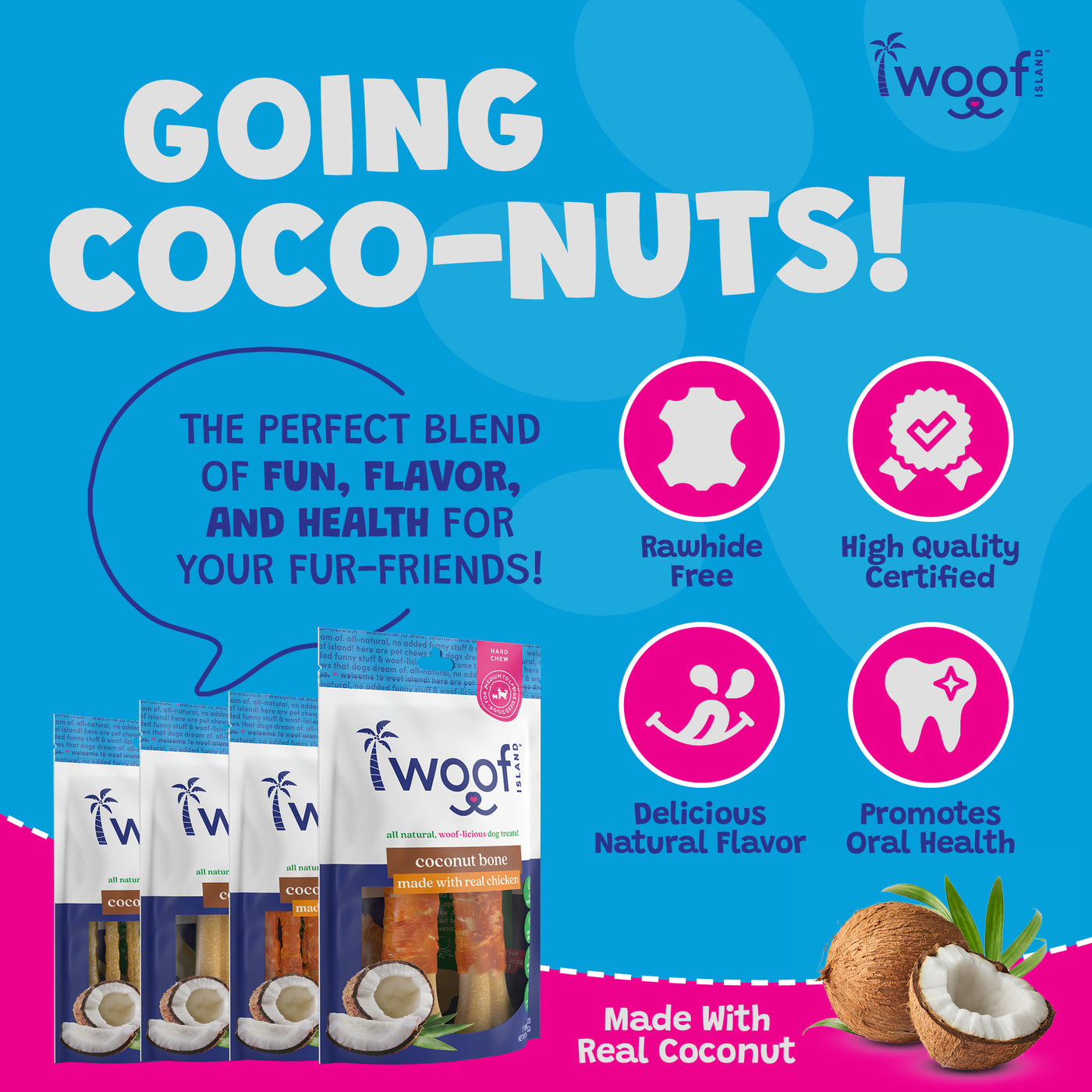 Woof Island Coconut Twist Stick Dog Chew, Rawhide-Free & Highly Digestible Dental Treat for Dogs