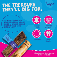 Woof Island Marrow Bone Dog Chew, Long-Lasting Natural Beef Bone for Aggressive Chewers 6 Inch