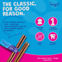 Woof Island Standard Beef Bully Stick, All Natural Single Ingredient Rawhide-Free Dog Chew for Aggressive Chewers 6 Inch