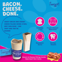 Woof Island Cheese & Bacon Filled Bone Dog Chew, Long-Lasting Natural Bone for Aggressive Chewers 3–4 Inch