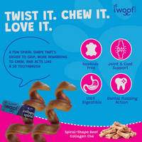 Woof Island Beef Collagen Spiral, Long-Lasting Natural Collagen Rawhide-Free Dog Chew for Aggressive Chewers 5–7 Inch