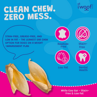 Woof Island White Cow Ear Dog Chew, Natural, Clean Low-Fat Stain-Free Dental Treat for Dogs