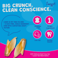 Woof Island Natural Cow Ear Dog Chew, Low-Fat Crunchy Pig Ear Alternative for Dogs