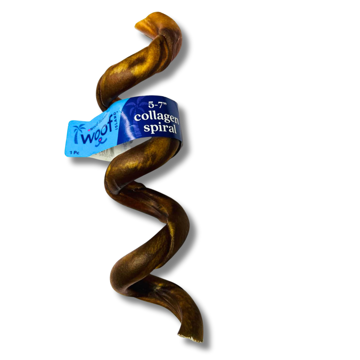 Woof Island Beef Collagen Spiral, Long-Lasting Natural Collagen Rawhide-Free Dog Chew for Aggressive Chewers 5–7 Inch