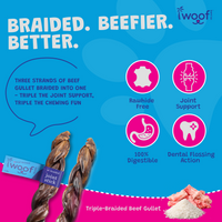 Woof Island Braided Beef Collagen Dog Chew, Long-Lasting Natural Collagen Chew for Aggressive Chewers 6 Inch