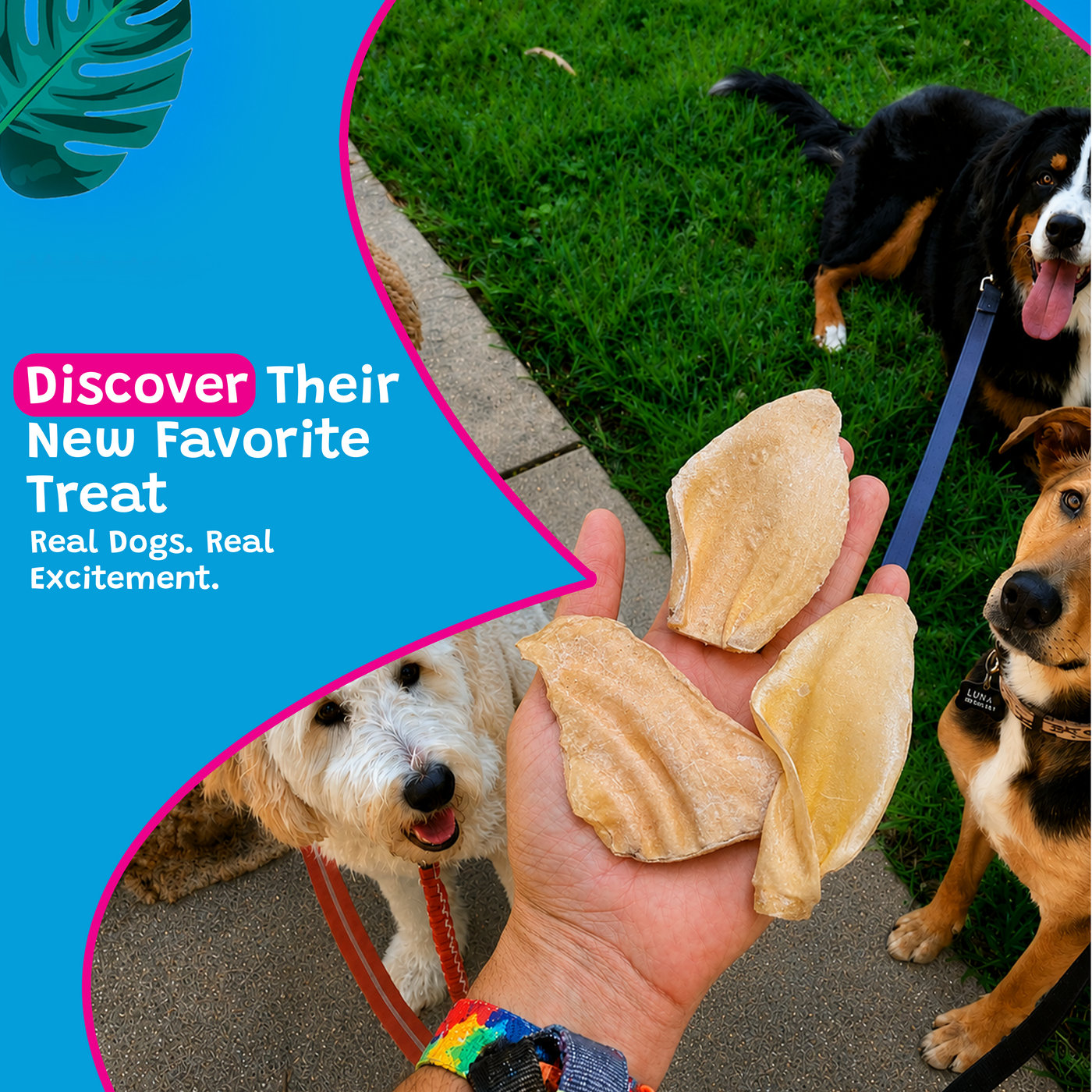 Woof Island White Cow Ear Dog Chew, Natural, Clean Low-Fat Stain-Free Dental Treat for Dogs