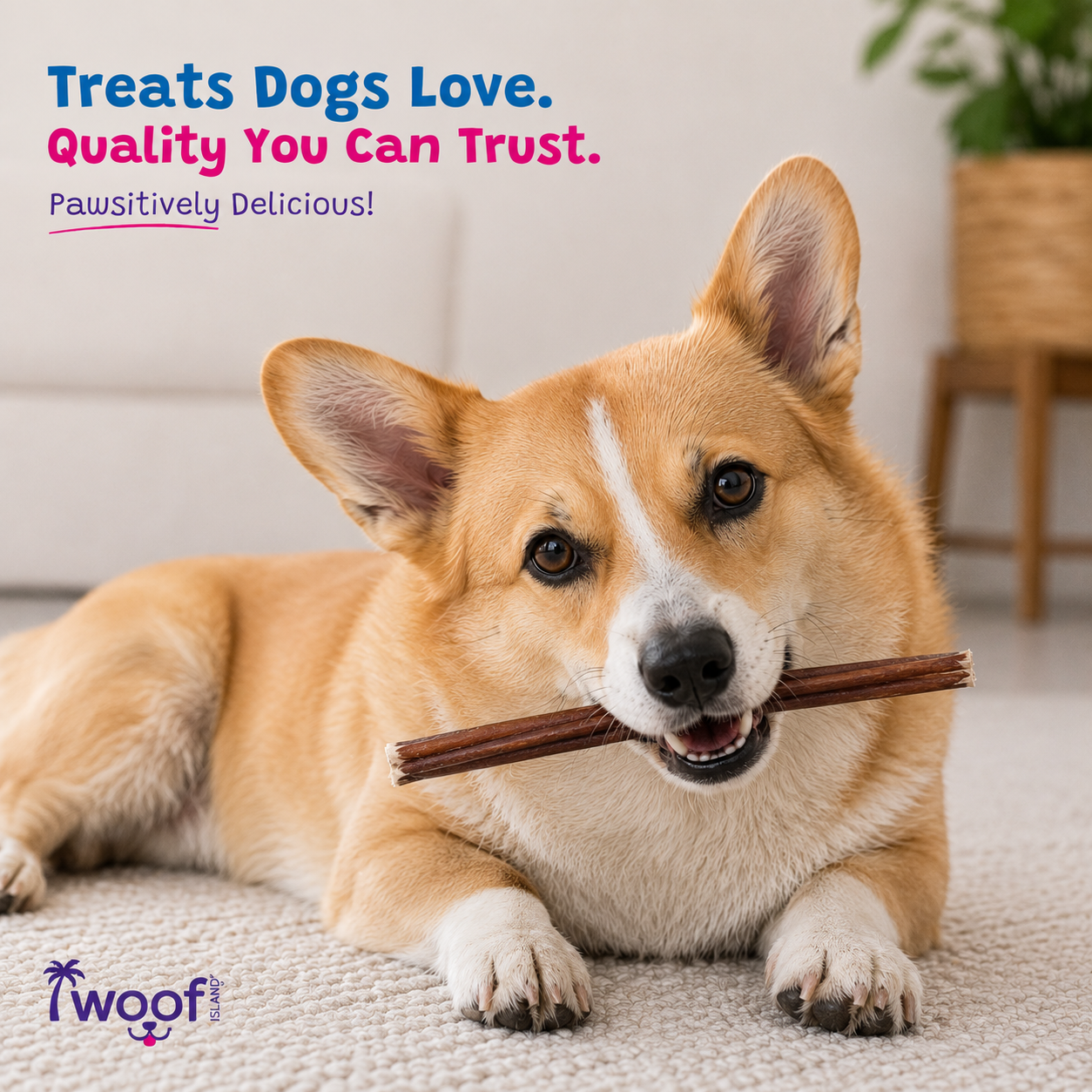 Woof Island Jumbo Beef Bully Stick, Thick Odor-Free All Natural Single Ingredient Dog Chew for Aggressive Chewers 12 Inch