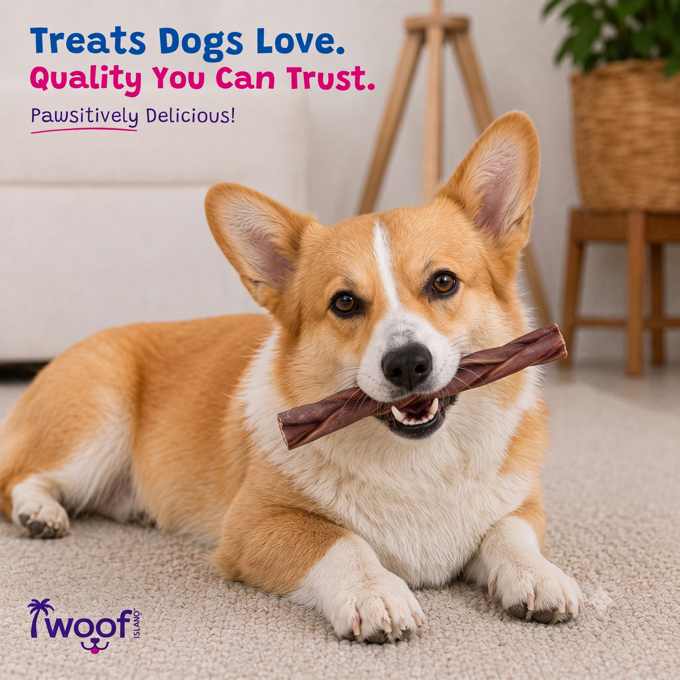 Woof Island Braided Beef Bully Stick, Odor-Free All Natural Single Ingredient Rawhide-Free Dog Chew for Aggressive Chewers 12 Inch