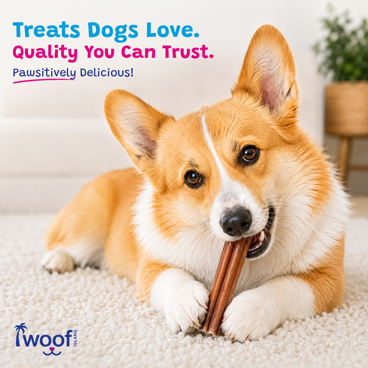 Woof Island Standard Beef Bully Stick, All Natural Single Ingredient Rawhide-Free Dog Chew for Aggressive Chewers 6 Inch
