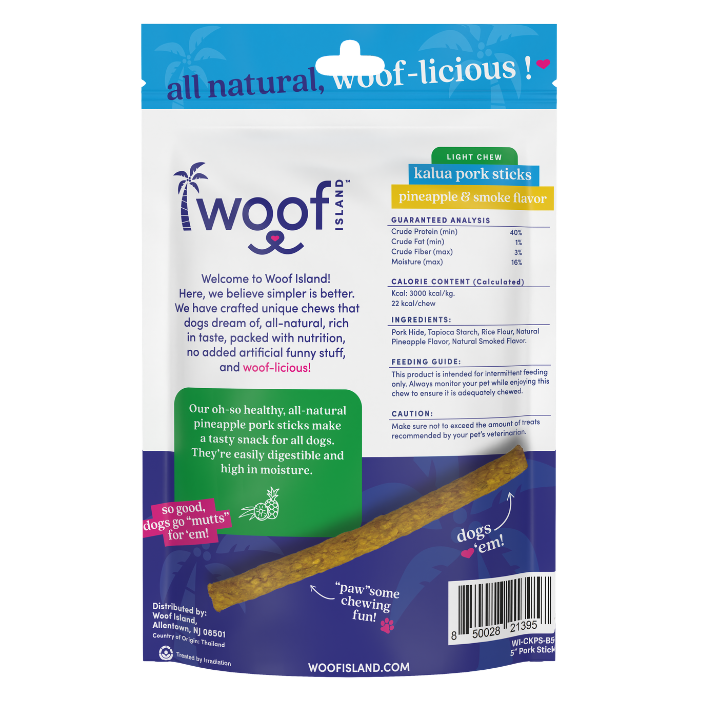 Woof Island Smoked Kalua Pork & Pineapple Dog Sticks, High-Value Training Treats for Dogs