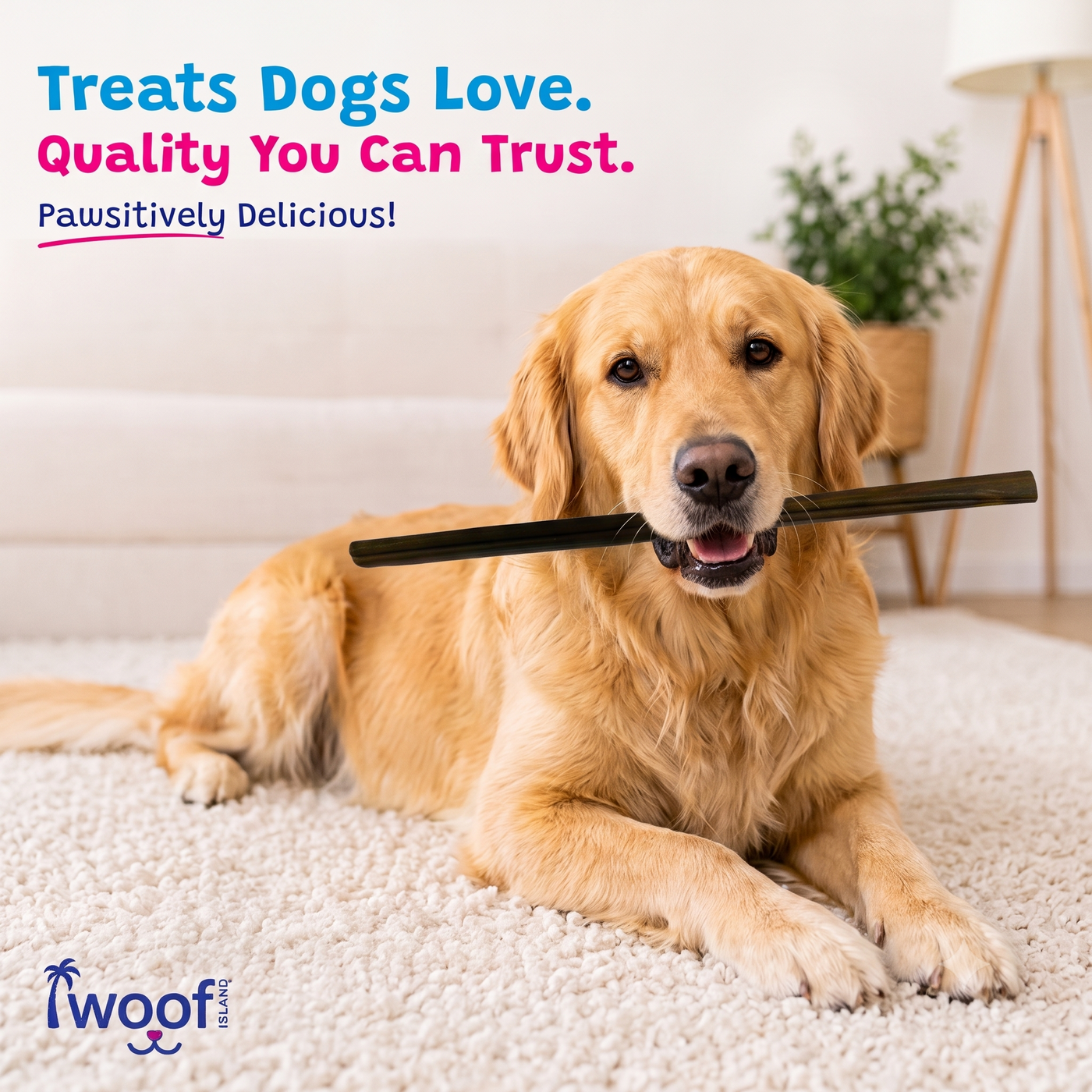 Woof Island Beef Collagen Stick, Long-Lasting Natural Collagen Rawhide-Free Dog Chew for Aggressive Chewers 12 Inch