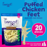 Woof Island Puffed Chicken Feet Dog Treats, 100% Natural, Rawhide-Free & High-Protein Chews for Dogs