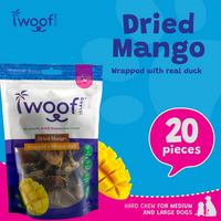 Woof Island Dried Mango Wrapped with Real Duck Dog Treats, 100% Natural, Rawhide-Free Tropical Treats for Dogs