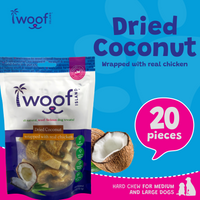 Woof Island Dried Coconut Wrapped with Real Chicken Dog Treats, 100% Natural, Rawhide-Free Tropical Treats for Dogs