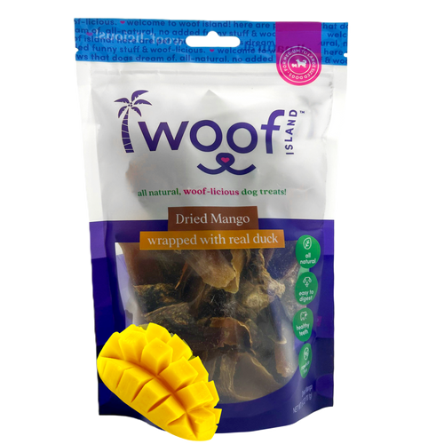Woof Island Dried Mango Wrapped with Real Duck Dog Treats, 100% Natural, Rawhide-Free Tropical Treats for Dogs
