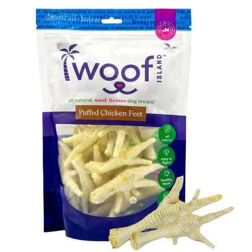 Woof Island Puffed Chicken Feet Dog Treats, 100% Natural, Rawhide-Free & High-Protein Chews for Dogs
