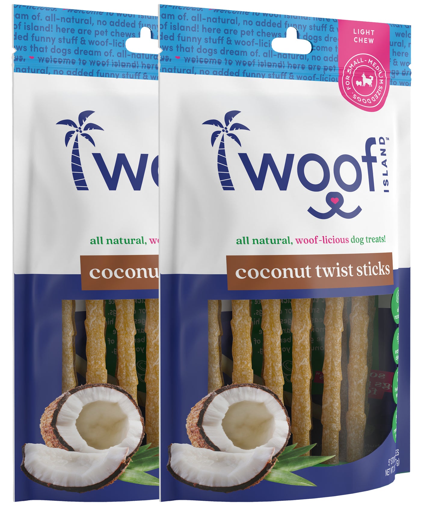 Woof Island Coconut Twist Stick Dog Chew, Rawhide-Free & Highly Digestible Dental Treat for Dogs