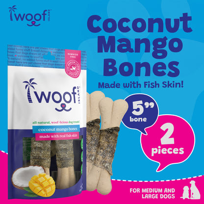 Natural Coconut & Mango Bones with Real Fish Skin for Dog Chew – Grain-Free