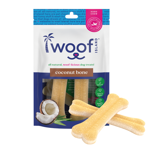 Woof Island Coconut Bone Dog Chew, Rawhide-Free & Highly Digestible Dental Treat for Dogs