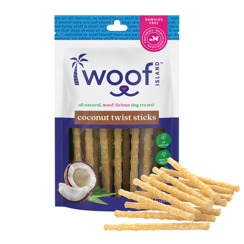 Woof Island Coconut Twist Stick Dog Chew, Rawhide-Free & Highly Digestible Dental Treat for Dogs