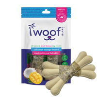 Woof Island Coconut Mango Bones with Real Fish Skin Dog Chew, Rawhide-Free & Highly Digestible Dental Treat for Dogs